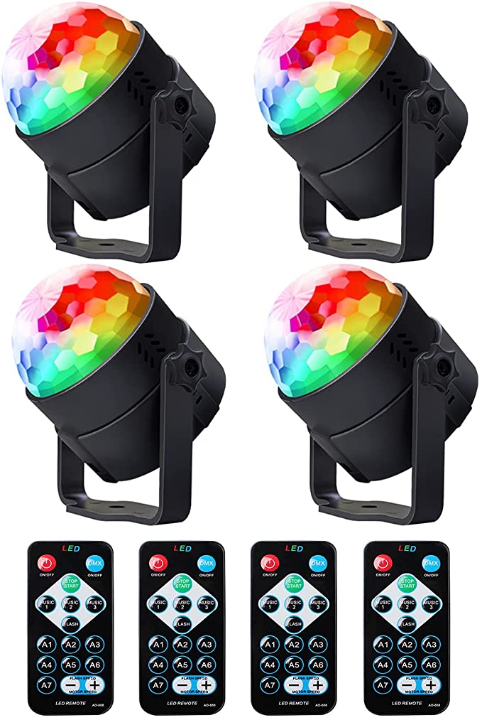 Party Lights Disco Ball，Sound Activated Party Lights with Remote Control Dj Lighting，7 Colors with Remote Control Disco Ball Lamps (4 pcs)