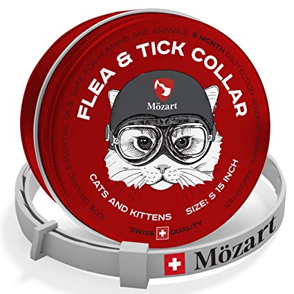 Mozart Flea and Tick Collar for Cats - Swiss Quality - Safe & Eco-Friendly - Hypoallergenic Natural Essential Oils - Flea Tick Mosquito Prevention Pets - 6 Month Protection - Waterproof Flea