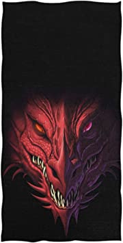 Naanle 3D Magic Angry Red Dragon Head Print Soft Absorbent Guest Hand Towels Multipurpose for Bathroom, Hotel, Gym and Spa (16 x 30 Inches,Black)