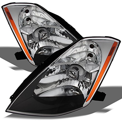 Nissan 350Z OE Replacement Chrome Bezel (HID Xenon Type) Headlights Driver/Passenger Head Lamps Pair
