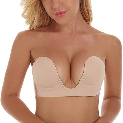 MITALOO Adhesive Bra Deep U-Shaped Silicone Bra Reusable Backless Sticky Bra Push up Strapless Sticky Bras for Women