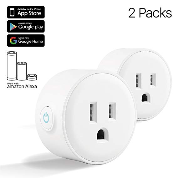 TNP Smart Plug Mini Wifi Outlet - Remote Control Smart Socket Wireless Compatible with Alexa Echo Google Home, No Hub Required, Indoor/Outdoor Timer Switch Socket Android, IOS (White) - 2 Pack