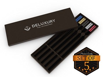 Deluxury Chopsticks with Case (5-Pack) - Reusable Cooking Utensils for Adults and Kids - Anti-Slip Comfortable Grip - Elegant Style for Special Occasions - Includes Gift Box