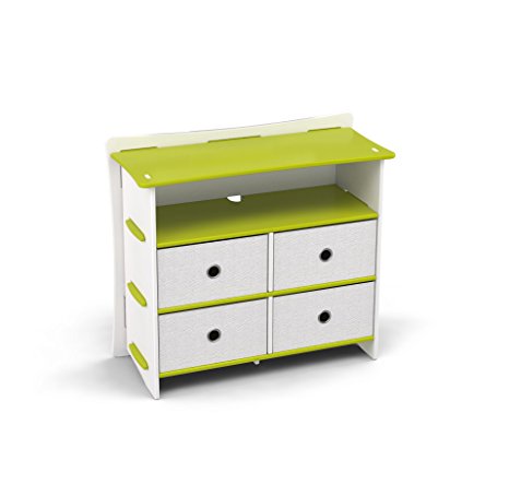 Legaré Kids Furniture Frog Series Collection, No Tools Assembly 4-Drawer Dresser, Lime Green and White