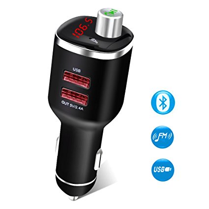 Stoon Bluetooth FM Transmitter, Wireless Car Radio Adapter with Dual USB Car Charger Ports 5V/2.4A, Hands-Free Calling, Bluetooth Receiver with LED Display for iPhone iPad iPod Samsung Android