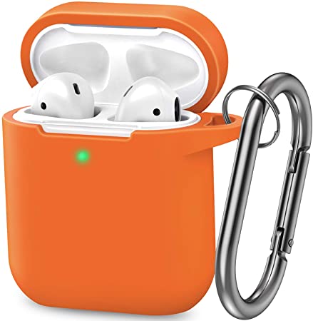ATUAT Compatible with AirPods Case, Silicone Cover with U Shape Carabiner, 360°Protective, Dust-Proof, Super Skin Silicone Designed for Apple AirPods 1st/2nd