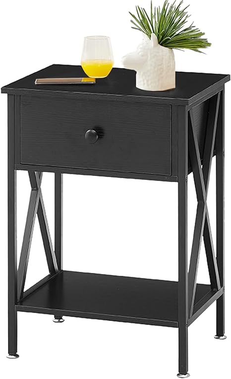 VECELO Nightstands,Modern Side Night Stand Storage Shelf Bedroom,Living Room,Classic Black, End Table with Drawer