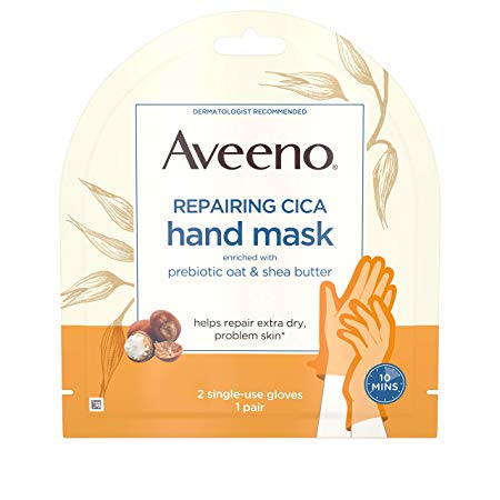 Aveeno Repairing CICA Hand Mask with Prebiotic Oat and Shea Butter for Extra Dry Skin, Paraben-Free and Fragrance-Free, 1 Pair of Single-Use Gloves