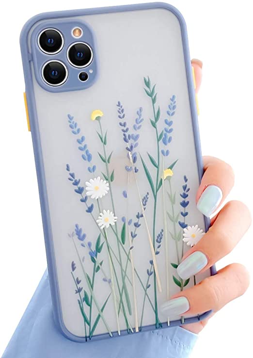 Ownest Compatible with iPhone 12 Pro Case for Clear Frosted PC Back 3D Floral Girls Woman and Soft TPU Bumper Silicone Slim Shockproof Case for iPhone 12 Pro 6.1''-Purple