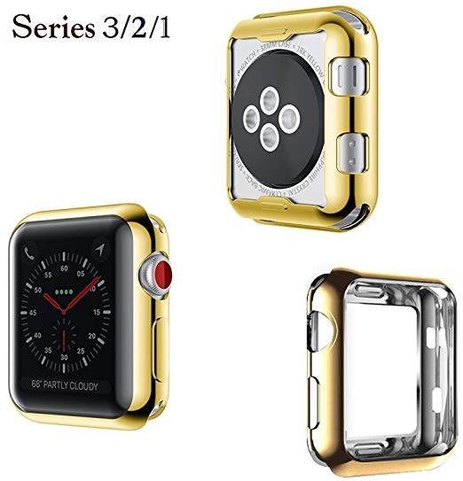 Josi Minea Apple Watch [38mm] Protective Snap-On Shell Bumper Case - Premium Anti-Scratch & Shockproof Ultra Thin TPU Silicone HD Cover Shield Guard for Apple Watch Series 3, 2 & 1-38mm [ Gold ]
