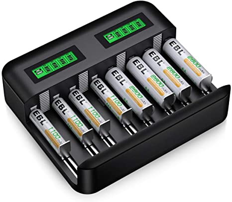 EBL Charger and Batteries Set - 8Slot LCD Battery Charger USB Type C Input and AA Batteries 2800mAh (4Pcs) & AAA 1100mAh Rechargeable Batteries (4Pcs)