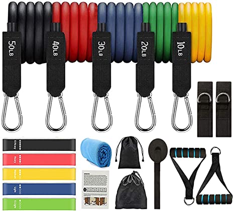 Himiya Resistance Bands Set - 5-Piece Exercise Bands - Portable Home Gym Accessories - Stackable Up to 125/150 lbs. - Perfect Muscle Builder for Arms, Back, Leg, Chest, Belly, Glutes