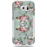 Unnito Samsung Galaxy S6 Hybrid Case Dual Layer 1 Year Warranty Case Protective Custom Commuter Protection Cover White - Vintage Sea Green Floral