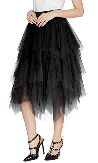 Urban CoCo Women's Sheer Tutu Skirt Tulle Mesh Layered Midi Skirt