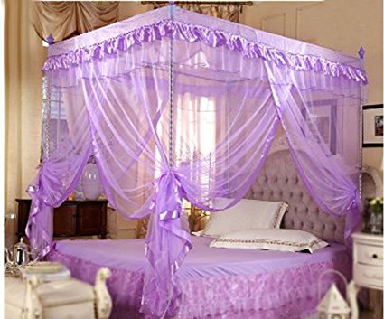 CdyBox 4 Corners Bed Canopy Twin Full Queen King Mosquito Net (Twin, Purple)