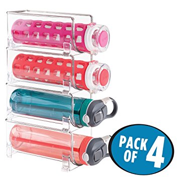 mDesign Stackable Water Bottle Storage Rack for Kitchen Cabinet, Countertops - Holds 4 Bottles, Clear