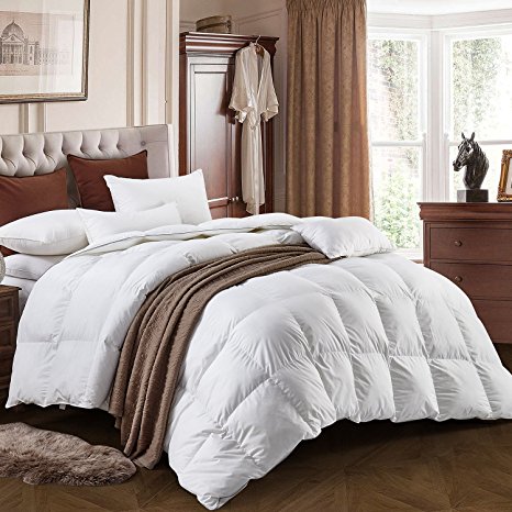Three Geese King Size White goose down and Feather Comforter Duvet Insert All Seasons 100% Cotton Shell Down Proof,Hypoallergenic-Box Stitched