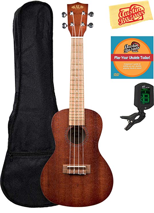 Kala KA-15C Satin Mahogany Concert Ukulele Bundle with Gig Bag, Tuner, Austin Bazaar Instructional DVD, and Polishing Cloth