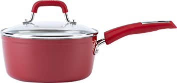 Bialetti 7600 Aeternum Nonstick White Ceramic Cookware, 2qt Sauce, Red & White