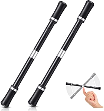 2 Pieces Spinning Pen Rolling Finger Rotating Pen Gaming Pen Mod with Tutorial No Pen Refill Stress Releasing Brain Training Toys for Kids Adults Student Learning Office Supplies (Black and Silver)