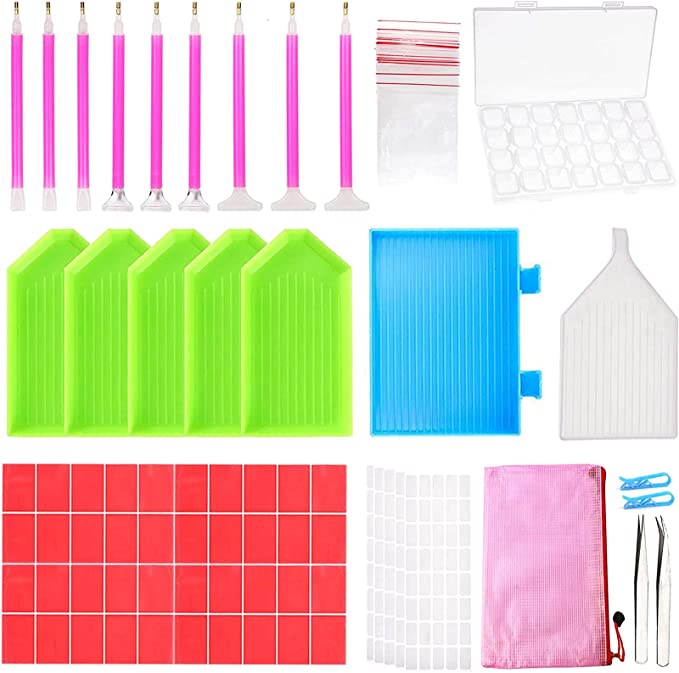 Outuxed 127Pcs Diamond Painting Tools 5D DIY Cross Stitch Tool Set Embroidery Sewing Accessories with Storage Box and Stickers for Art Crafts (127PCS)