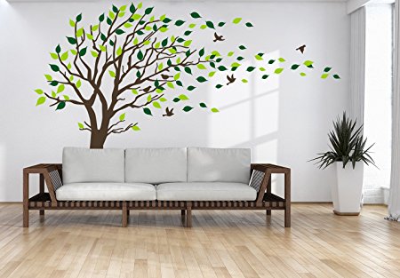 LUCKKYY Tree Wall Stickers Tree Wall Decal Forest Mural Tree Blowing in the Wind Tree Wall Decals Wall Sticker Nursery Decals (Brown)