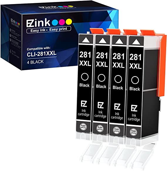 E-Z Ink (TM) Compatible Ink Cartridge Replacement for Canon 281 281XXL CLI-281XXL CLI-281 XXL Compatible with PIXMA TR7520 TR8520 TS6120 TS6220 TS6320 TS8120 TS9120 TS9521C TS702 Printer (4 Black)