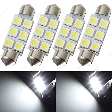 SAWE - 44MM 6-SMD 5050 Festoon Dome Map Interior LED Light Bulbs Lamp For 6411 578 211-2 212-2 (4 pieces) (White)