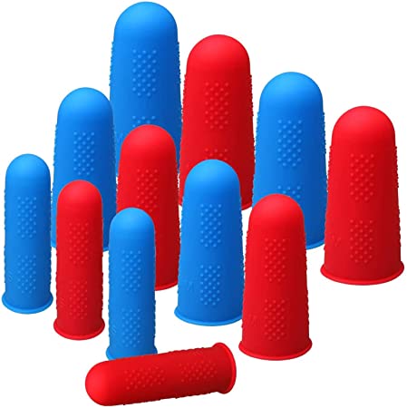 Silicone Finger Protectors 12 Pieces Finger Protectors Hot Glue Gun Finger Caps for HotGlue Sewing Wax Rosin Resin Honey Adhesives Scrapbooking in 3 Sizes(Red and Blue)