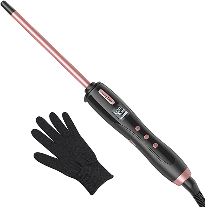 Wavytalk 3/8 Inch Small Curling Iron, Small Curling Iron Wand for Short & Long Hair, Ceramic Small Barrel Curling Iron with Adjustable Temperature, Include Heat Resistant Glove (Rose Pink)