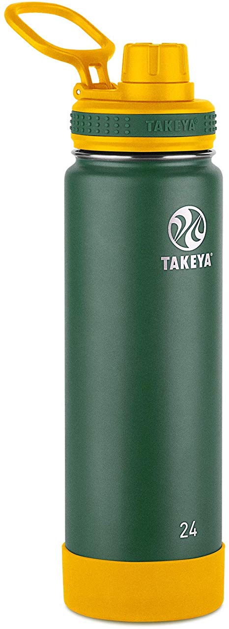 Takeya 51162 Actives Insulated Stainless Steel Water Bottle with Spout Lid, 24 oz, Green/Gold