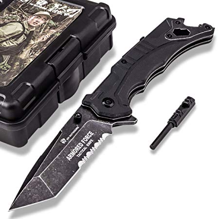 HX OUTDOORS Pocket Knife Made from 9Cr14Mov Stainless Steel Blade and G10 Handle Perfect for Rescue, Self Defense, Hunting, Survival, Hiking, Companion Knife