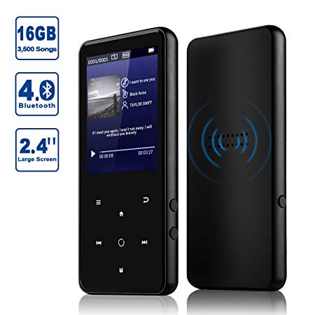 MP3 Player, AMDISI Bluetooth MP3 Player,16GB MP3 Player with 2.4" Large Screen, HiFi Lossless Music Player with Speaker,Touch Buttons,FM Radio/Recorder,16GB Come with a Wired Headphone