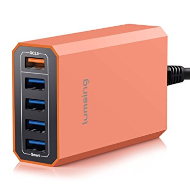 Lumsing Quick Charge 2.0 40W Multi-Port USB Desktop Charging Station Dock with Smart IC Technology, 1 Port QC2.0   4 Port with Smart IC Technology, 5 Port USB Desktop Charger for SmartPhones Orange