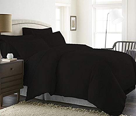 1000 Thread Count Duvet Cover Set 3 Piece With Zipper & Corner Ties 100% Egyptian Cotton Hypoallergenic (1 Duvet Cover 2 Pillow Shams) ( Cal King/King, Black ) by BED ALTER