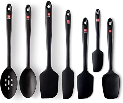 DI ORO Seamless Series 7-Piece Silicone Utensil Kitchen Set - 600°F Heat-Resistant Rubber Cooking and Baking Tools - Food Grade, BPA Free, and LFGB Certified Silicone - 5 Spatulas and 2 Spoons (Black)