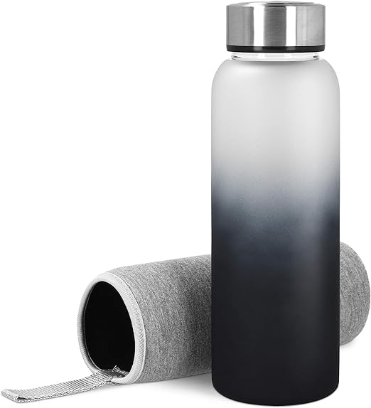 Navaris Glass Water Bottle - 32oz (950ml) Borosilicate Glass Heat Resistant Sports Water Bottle with Neoprene Sleeve and Gradient Fade