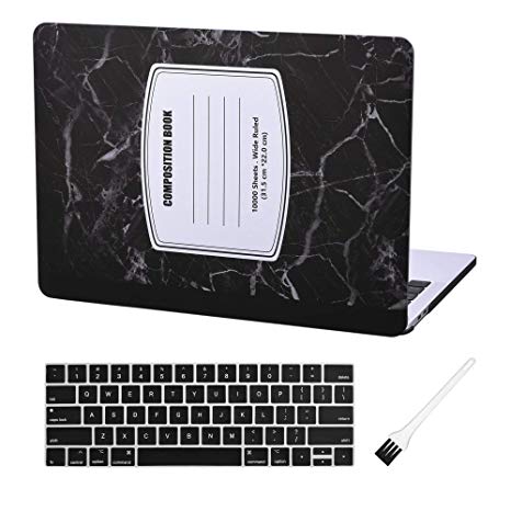 MacBook Pro 13 Case Laptop Plastic Cover Protective Sleeve 2018 2017 2016 Release A1989/A1706/A1708, Plastic Hard Shell & Silicone Keyboard Cover (Marble Notebook-Black)