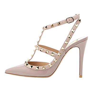 VOCOSI Women's Slingbacks Strappy Sandals for Dress,Pointy Toe Studs High Heels Sandals Shoes