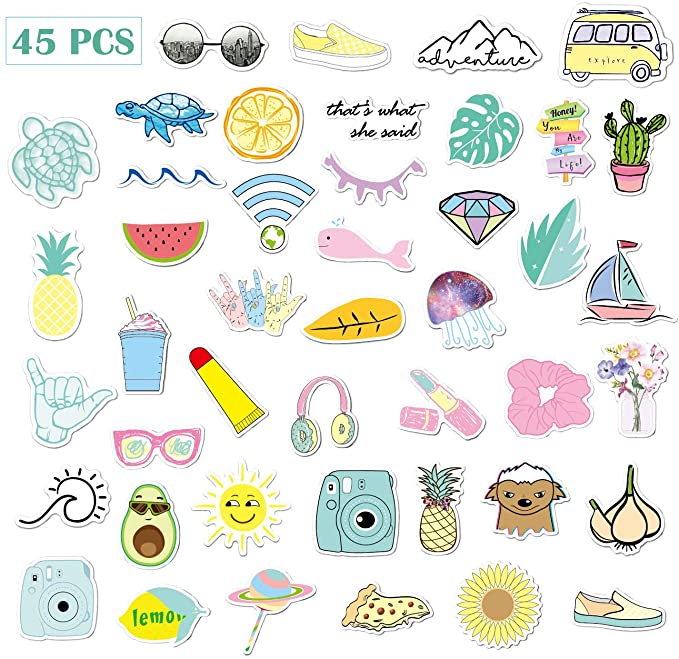 AnvFlik Stickers for Kids 45 Different Colorful Stickers for Water Bottles, Vsco Stickers Laptop Stickers Pack Cute Aesthetics Stickers for Boys Girls Teens Girls,45 PCS