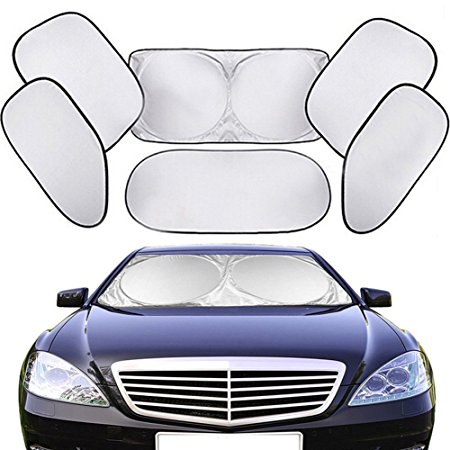 Car Windshield Sunshades with Folding Silvering Reflective UV protection for Car Front / Rear / Side Window (6 PCS) by DELAM