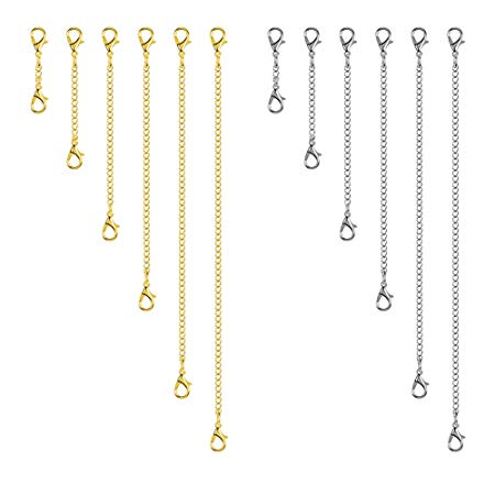 Accmor 18k Gold Plated Necklace Extender Bracelet Extender Chain Set (Silver and Golden,12 Pcs)