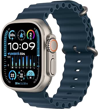 Apple Watch Ultra 2 GPS   Cellular 49mm Smartwatch con robusta cassa in titanio e Cinturino Ocean blu. Fitness tracker, GPS di precisione, tasto Azione, batteria a lunghissima durata