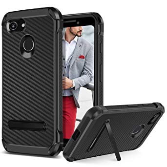 BENTOBEN Google Pixel 3 Case, Kickstand Design Slim 2 in 1 Heavy Duty Shockproof Hybrid Soft TPU Bumper Hard PC Cover with Carbon Fiber Texture Protective Case for Google Pixel 3, Black