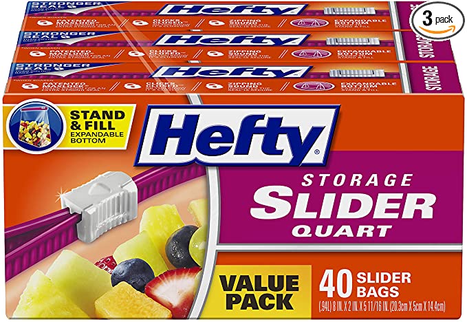 Hefty Slider Storage Bags Quart Size, 40 Count, Pack of 3