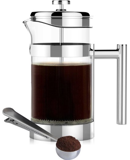Simple Modern French Press Coffee & Tea Maker - 1 Liter - Double Filter - Plus Coffee Spoon - Best Coffee Press Pot with Stainless Steel & Heat Resistant Glass