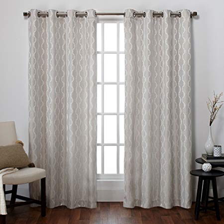 Exclusive Home Baroque Textured Linen Look Jacquard Grommet Top Curtain Panel Pair, Dove Grey, 54x96, 2 Piece