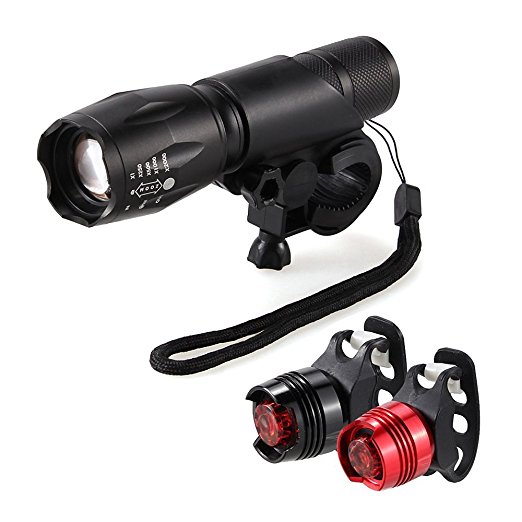 Bicycle Headlight Taillight - Super Bright LED Bicycle Light Set, 900 Lumen Waterproof Zoomable Headlight, 2 Taillight, Bike Light Set