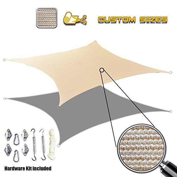 Alion Home Custom Sized Sun Shade Sail with Stainless Steel Hardware Kit - Rectangle, Banha Beige (8'x 16')