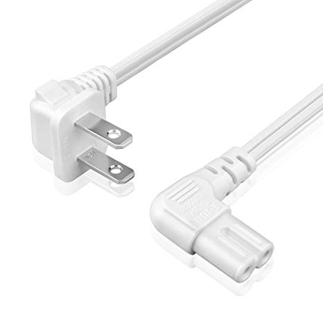 TNP Universal 2 Prong Angled Power Cord (3 Feet) - NEMA 1-15P to IEC320 C7 Figure 8 Shotgun Connector AC Power Supply Cable Wire Socket Plug Jack (White) Compatible w/Apple TV, PS4 PS3 Slim, LED HDTV